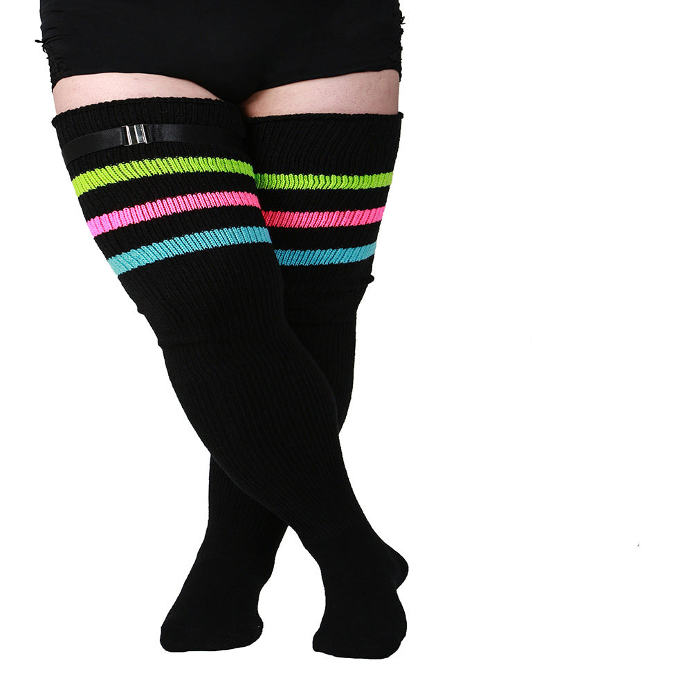 Women's Plus Size Knee High Socks with Anti-slip Elastic Belts - 250g